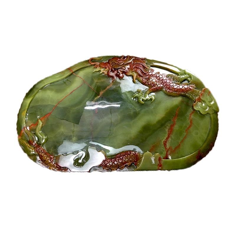 新款高档家用天然玉石茶盘整块石头茶海大号大理石圆形石材茶盘