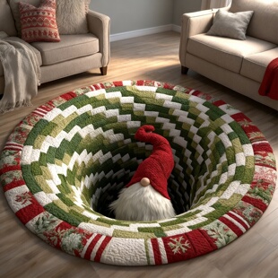 3D视觉效果圣诞地毯圆形客厅店铺脚垫圣诞节装饰品场景氛围感布置