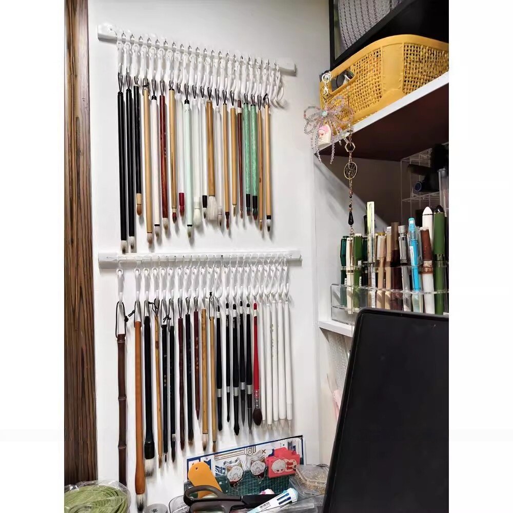 毛笔收纳挂钩免打孔墙上柜面展示架文房书法笔架多功能粘钩神器
