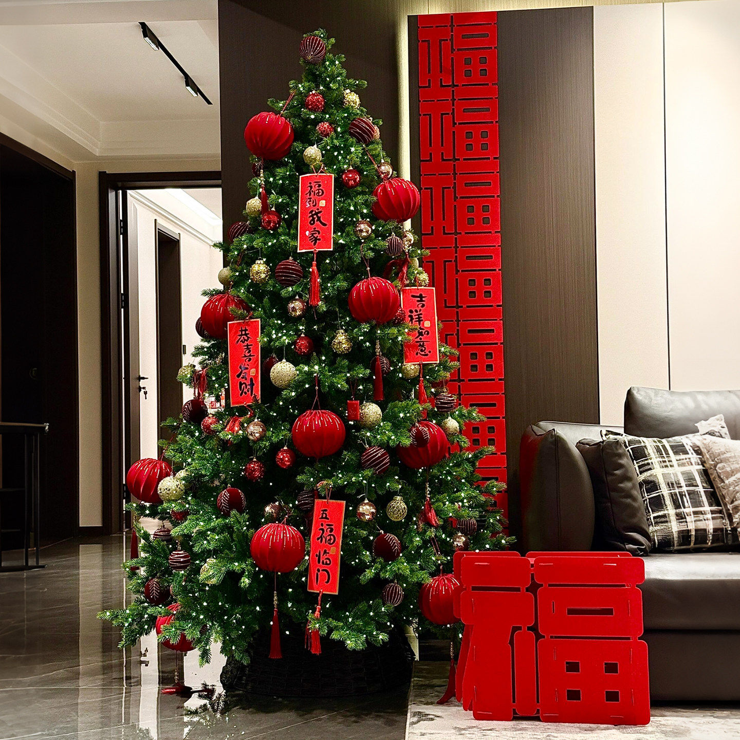 发财树！2026新年装饰树圣诞树改造灯笼挂件元旦春节喜庆氛围布置