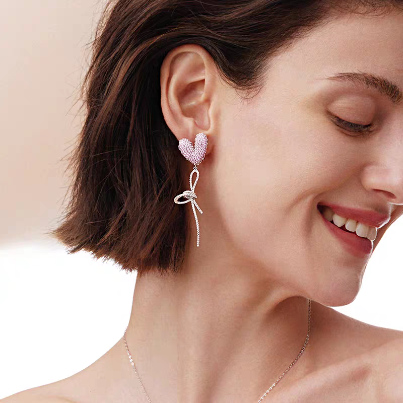 女王空间告白气球粉色爱心蝴蝶结耳钉女满钻流苏气质耳饰,珠宝/钻石/翡翠,合成碳硅石耳饰,淘宝优惠券,粉丝福利购,淘宝优惠卷