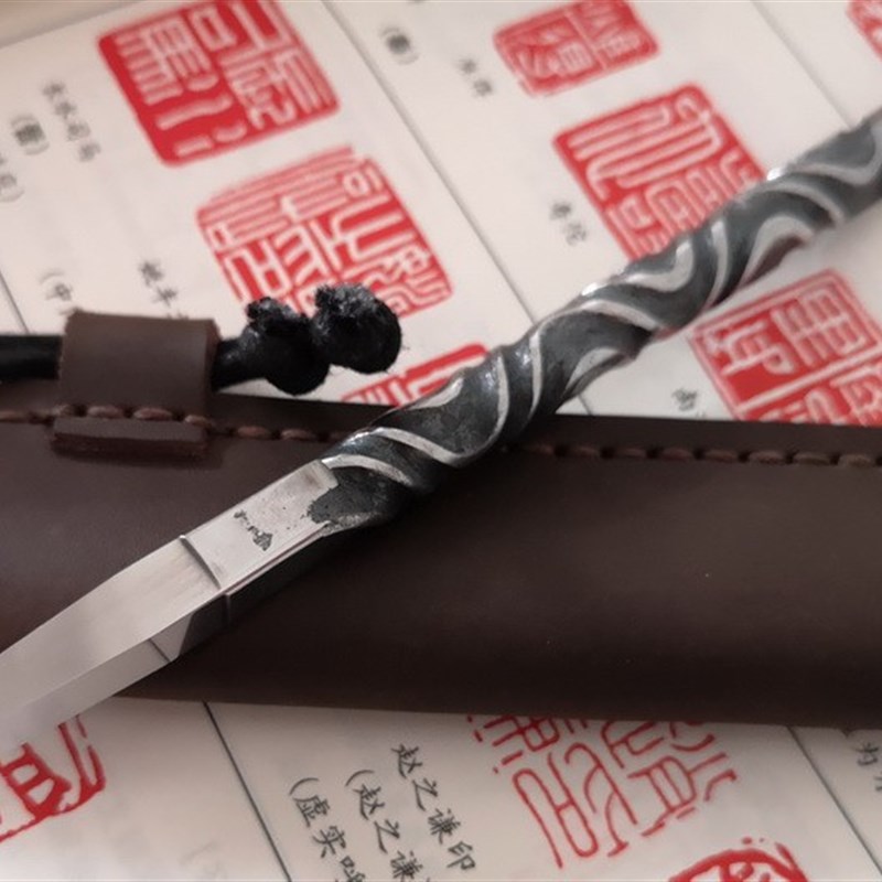 传统锻打扭花篆刻刀瑞典一胜百ASSAB17白钢手工雕刻刀专业印章石