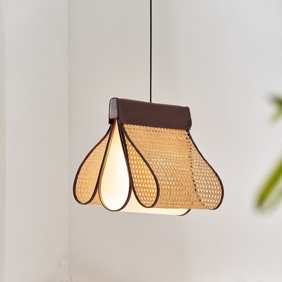 诧寂风手工吊灯橱窗岛台吧台餐厅民宿藤编皮质复古设计师装饰灯具