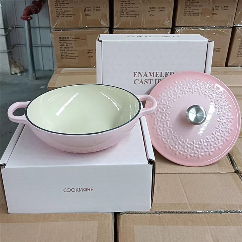 QULENO千乐欧铸铁珐琅锅22妈咪锅海鲜锅小炒锅浅炖锅不挑灶具