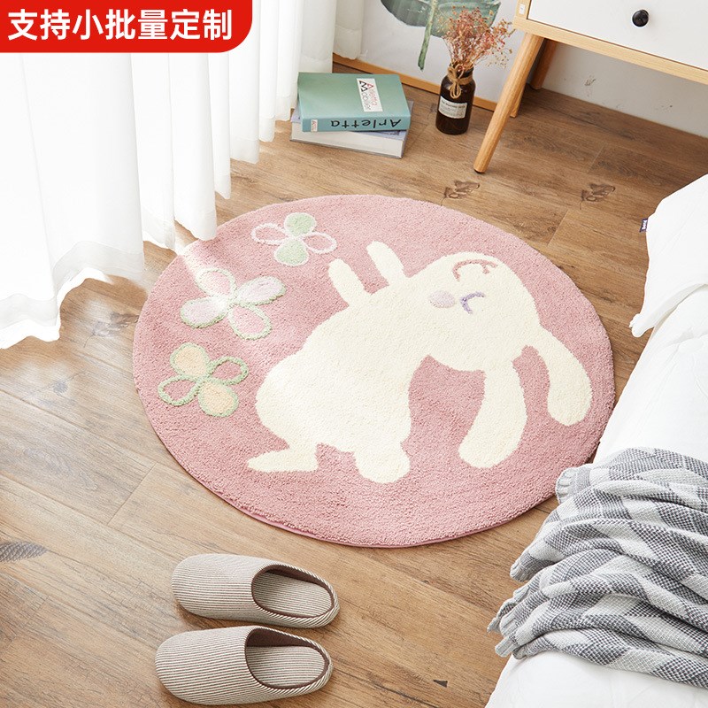 惠多家居地垫吸水卡通卧室地垫圆形植绒地毯防滑床边垫浴室家用