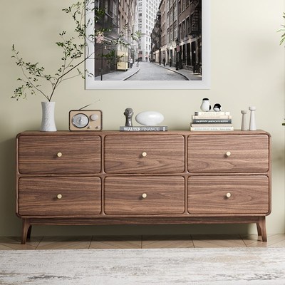 北美黑胡桃木六斗柜九斗柜卧室实木收纳柜客厅玄关一体储物柜边柜