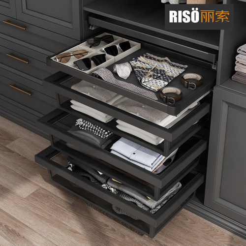 丽索衣柜拉篮衣帽间储物拉篮窄柜分类收纳篮隔板柜改造400-900柜