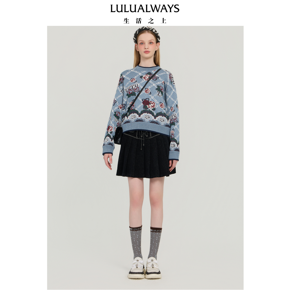 LULUALWAYS我爱露露25冬季新款时尚元气少女宽松蓝色女士套头毛衣