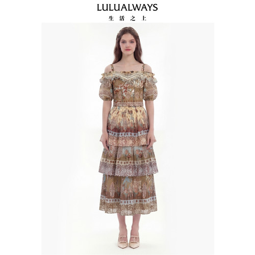 LULUALWAYS【商场同款】26夏季新款浪漫【凡尔赛玫瑰】一字肩上衣