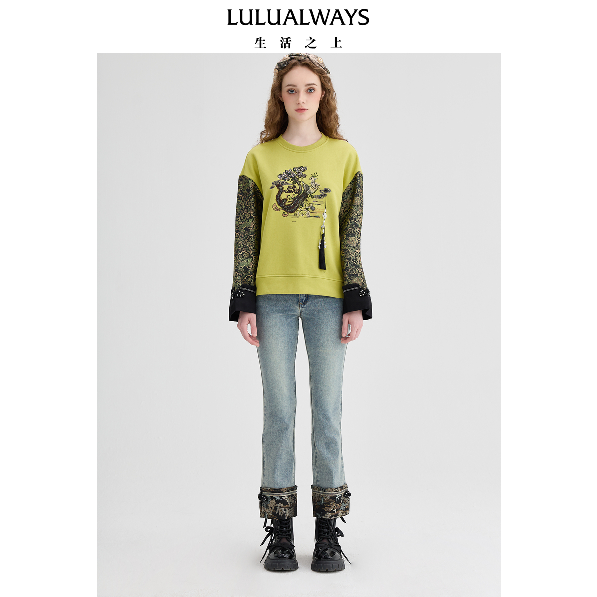 LULUALWAYS【商场同款】24秋季新款国风新中式休闲时尚短款卫衣女