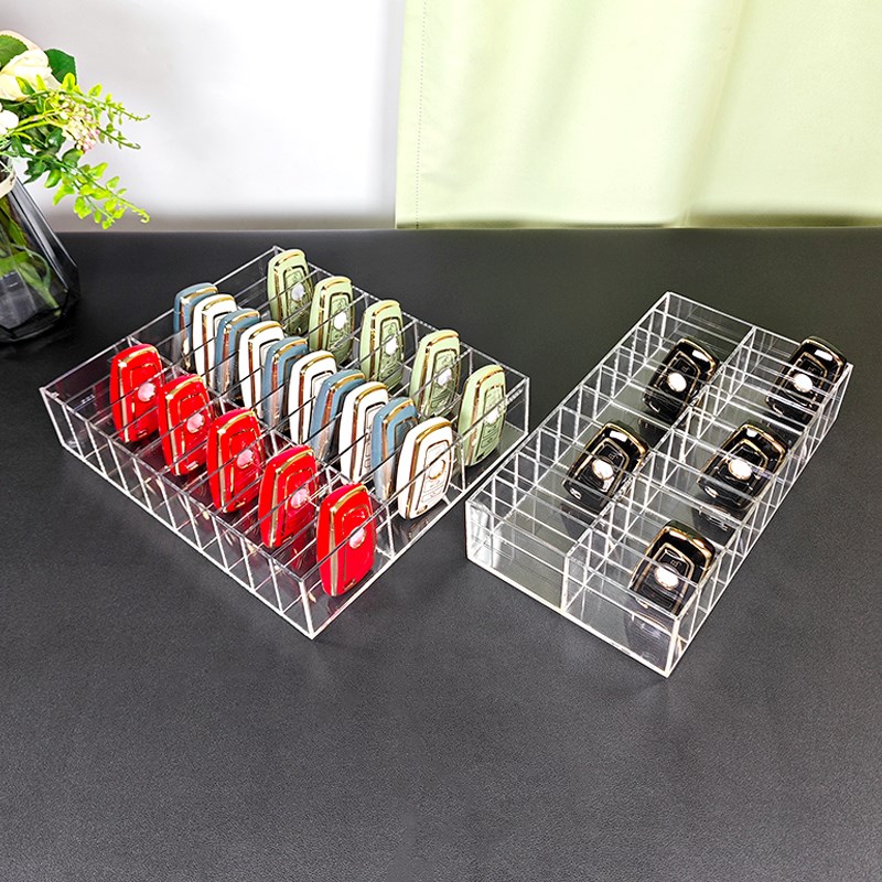 亚克力透明车钥匙收纳盒格子分隔展示盒酒店房卡驾驶证展示盘定制
