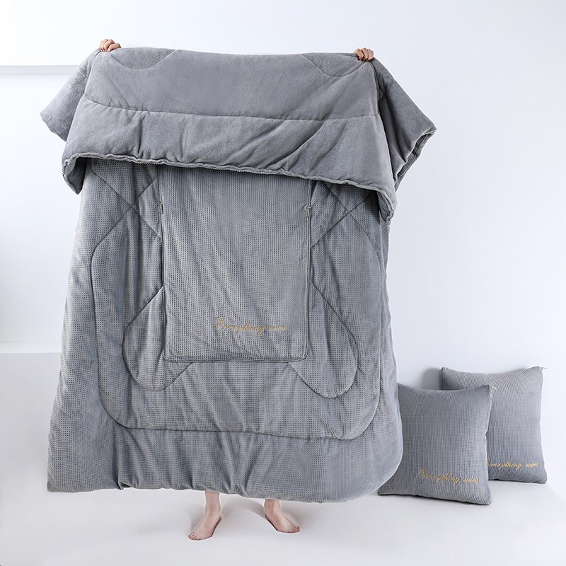 男士纯色抱枕被子两用冬季加厚午休毯办公室车载枕头沙发靠垫简约