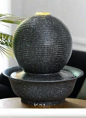 财源滚滚流水摆件循环水中式招财鱼缸水缸造景客厅现代装饰转运球