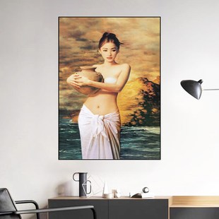 饰画 卧室自粘防水亮面水晶墙贴画卫生间浴室壁画美女人物免打孔装