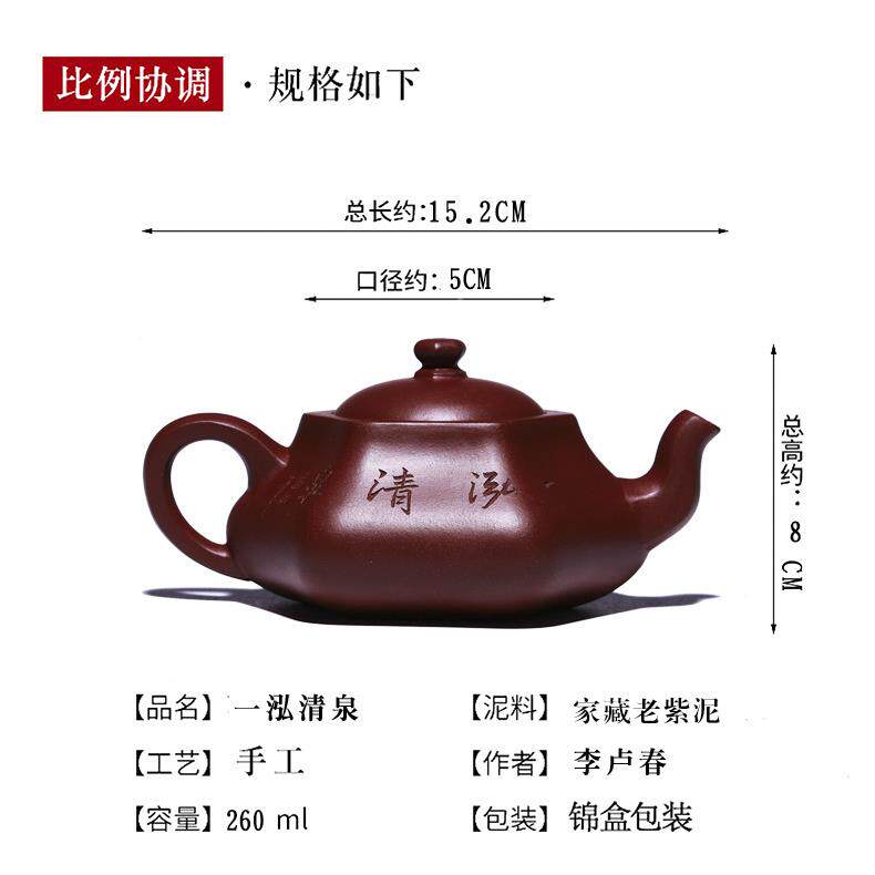 宜兴国工李卢春手工紫砂壶一泓清泉家藏老紫泥出水顺畅三秒速干