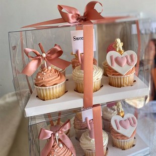 一次性透明蛋糕包装 雪媚娘杯子2粒4 蛋挞小纸杯马芬 12个装 盒子