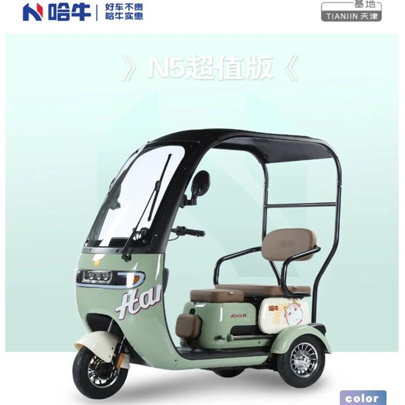 新款哈牛N5超值电动车三轮车家用双排电带棚接送小孩代步车小型