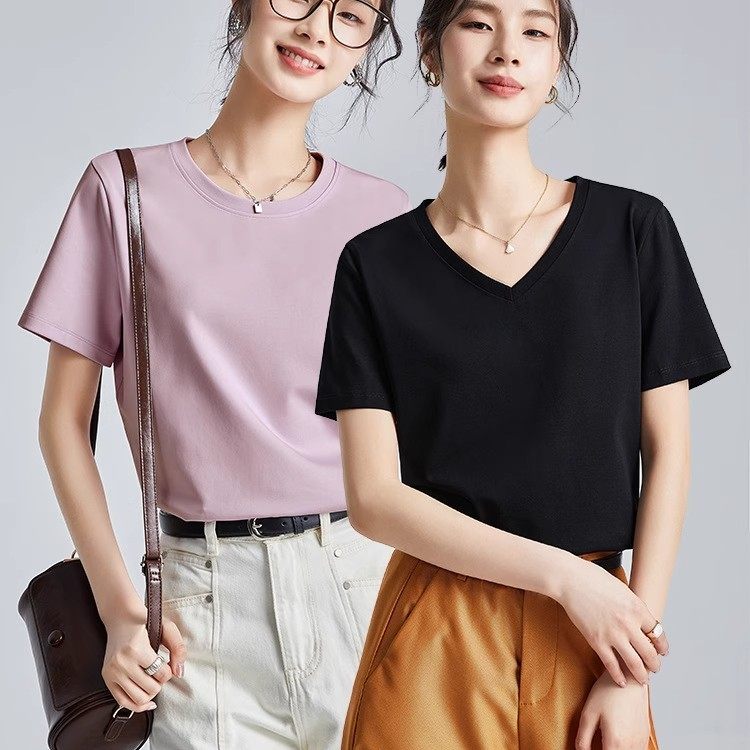 短袖t恤女正肩圆领汗衫女