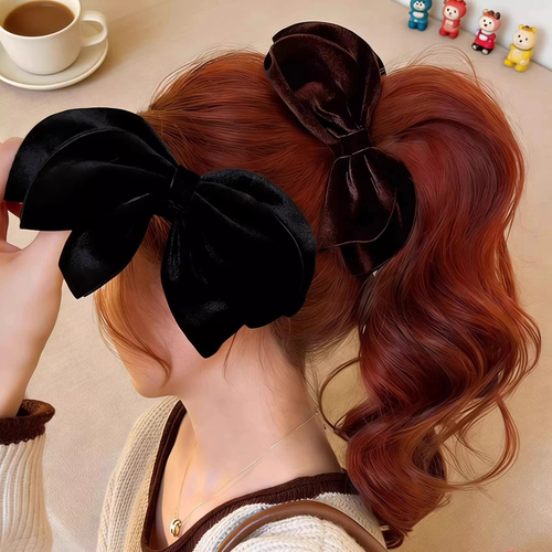 秋冬丝绒蝴蝶结香蕉夹抓夹女后脑勺高马尾发夹一字竖夹扭扭夹发饰