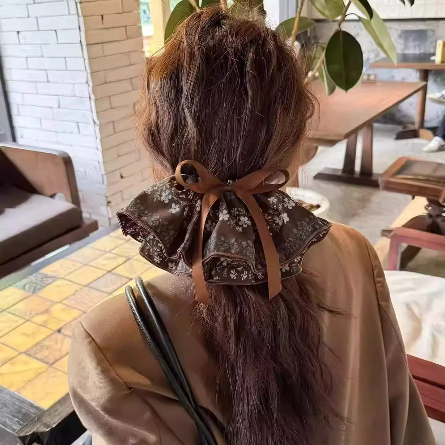 森系碎花蝴蝶结抓夹后脑勺半扎发
