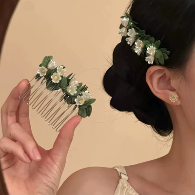 新中式铃兰花草木倒插发梳