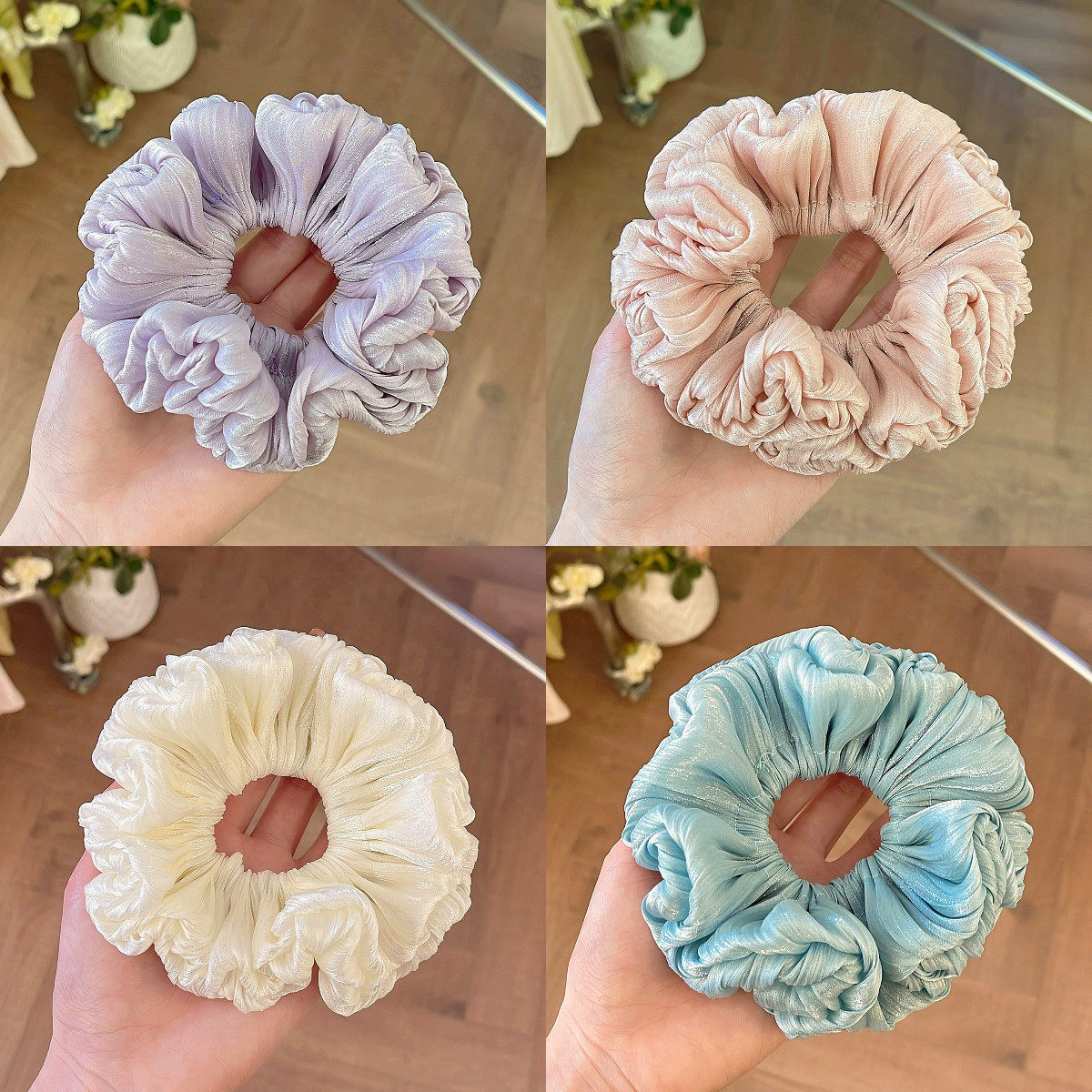 名狐珠光褶皱大肠发圈马卡龙色