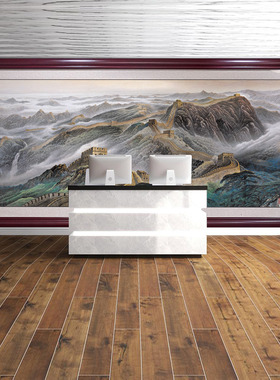 办公室万里长城靠山图江山客厅背景画大气巨幅山水画有山无水挂画