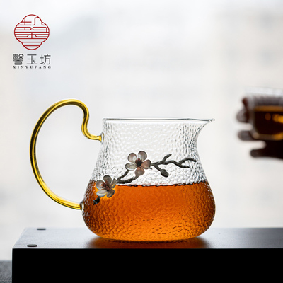 锤纹玻璃公道杯加厚耐热功夫茶具配件茶海大号分茶器梅花茶漏套装