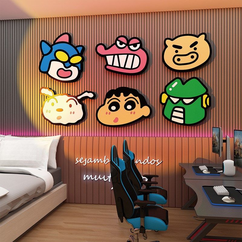 网吧装修儿童墙上纸蜡笔鑫灿电子竞技屋大脑房间布局床边男孩卧室,家居饰品,软装墙贴,淘宝优惠券,粉丝福利购,淘宝优惠卷