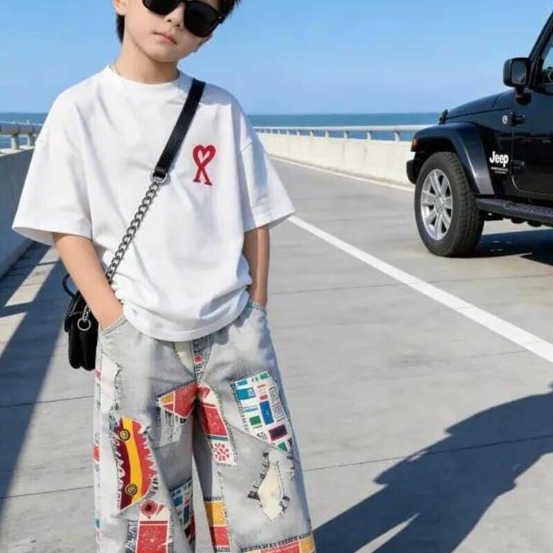 柒凯优品童装男童夏季长裤套装2026新款儿童个性休闲潮流痞帅两件