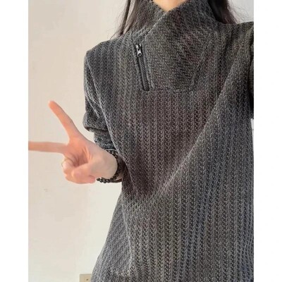 JAKE CAVO鞋服旗舰美式斜领拉链卫衣男款春秋鱼骨纹打底衫长袖T恤