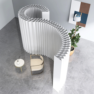 白色纸屏风格栅隔墙展厅背景墙伸缩活动面折屏防水