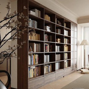 客厅展示架全实木书架满墙书架定制订制书柜一体到顶