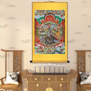 六道轮回图 因果报应图挂画 生死轮回图 十二因缘缘丝绸卷轴画