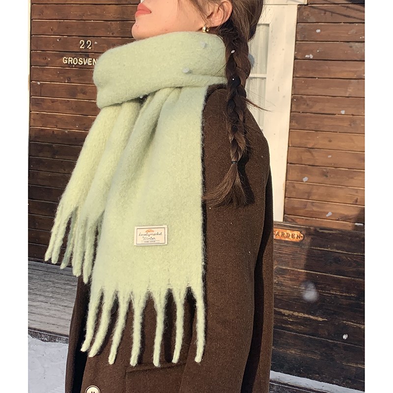 薄荷绿色围巾冬季女l韩系ins百搭仿羊绒含羊毛围脖男学生保暖披肩