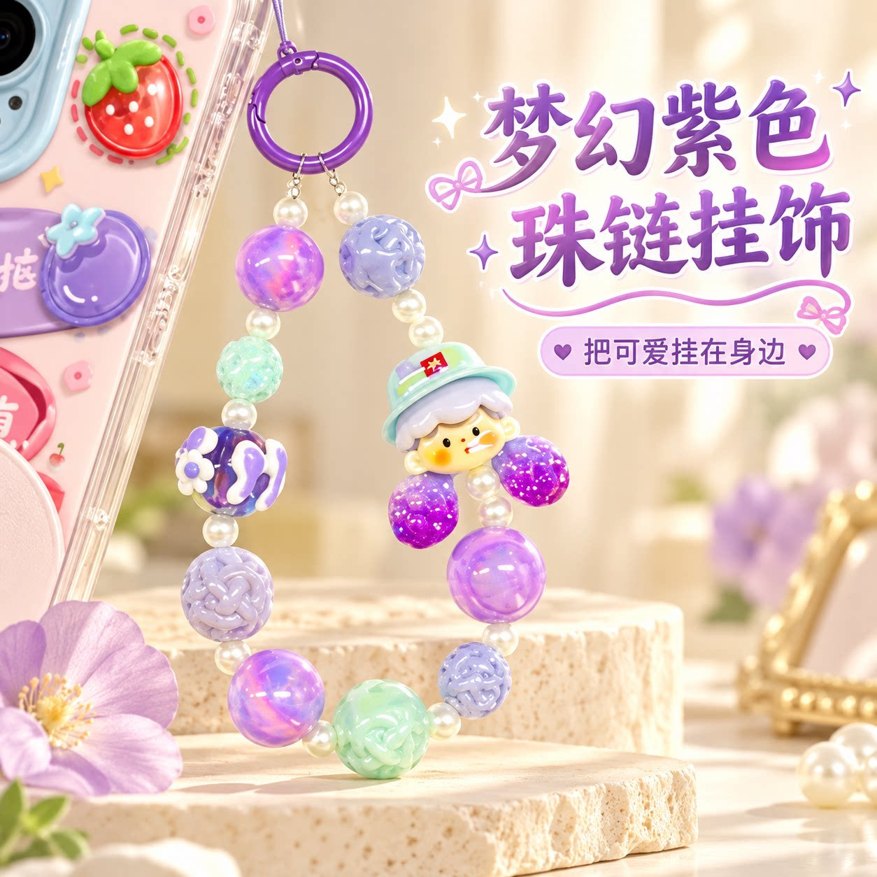 指环手机链挂绳ins女包挂件串珠