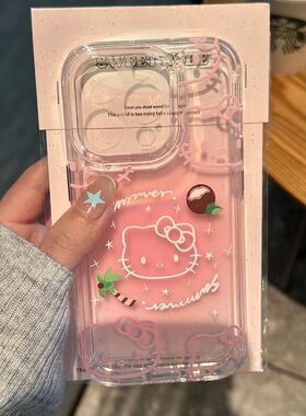 椰树凯蒂猫适用苹果iPhone16e手机壳新款15promax卡通14透明13/12mini软硅胶少女xr全包x防摔7/8plus可爱外壳