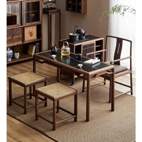 新中式岩板茶桌椅组合家用客厅阳台小户型茶台黑胡桃木实木泡茶桌,住宅家具,家用茶台/茶桌,淘宝优惠券,粉丝福利购,淘宝优惠卷