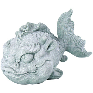 中式国潮逗兽记鱼龙装饰摆饰 青砂石瑞兽桌面茶宠鱼缸造景