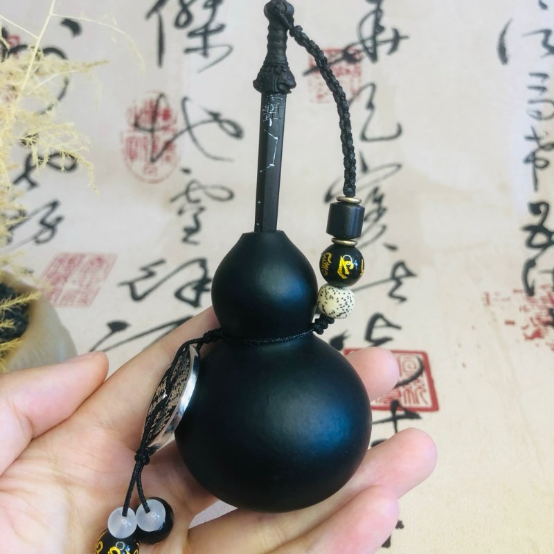 养剑葫芦手工定制搭配桃木剑天然黑色葫芦口手把件挂件文玩配饰