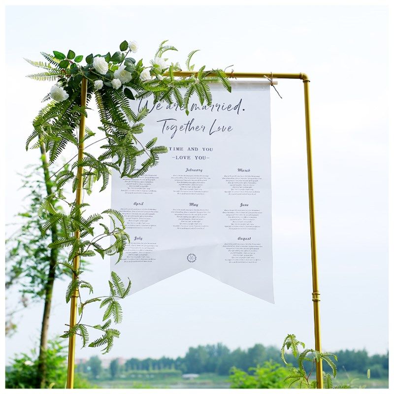 新款婚纱摄影旅拍道具金色铁管架子创意英文背景布板