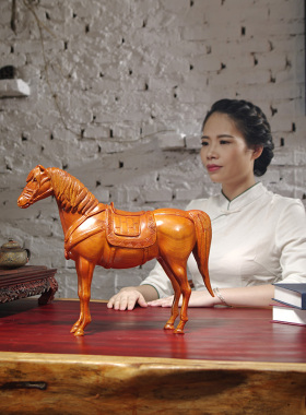 梨木雕马到成功实木雕刻唐马家居客厅办公装饰品工艺品送礼