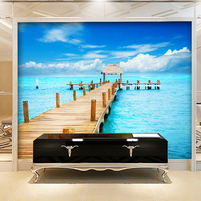 3d立体墙贴画客厅自粘防水山水风景画墙上装饰创意电视背景墙壁纸