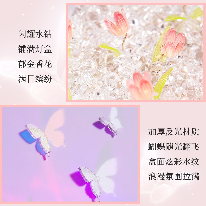 22新款动态蝴蝶光影灯郁金香创意卧室氛围装饰小夜灯书本灯