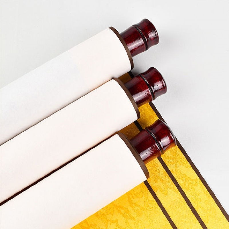 加厚全绫精装裱万年蓝红黑色卷轴画轴藏文空白卷轴书法半生熟竖轴