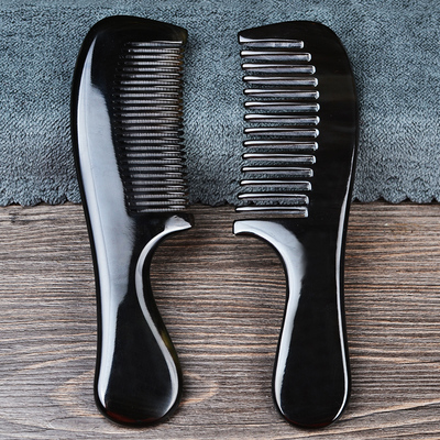 天然牛角梳子女家用防静电脱发按摩黑水牛角梳宽齿卷发造型爱梳