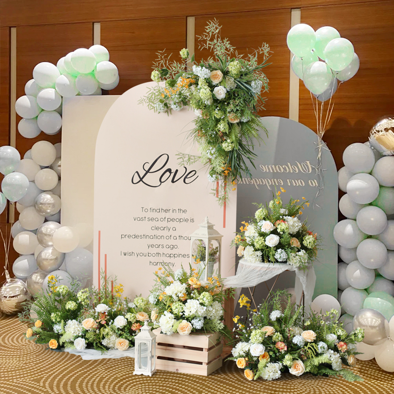 小清新花艺场景布置仿真花婚庆婚礼背景装饰花排拱门三角路引花球