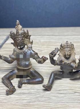 仿古铜器欢喜佛像菩萨一对尼泊尔藏密佛像密宗明王家居供奉佛摆件