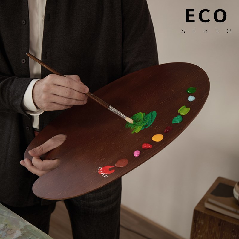 ECO实木专业椭圆形色美术生复古调色板丙烯油画颜料工具