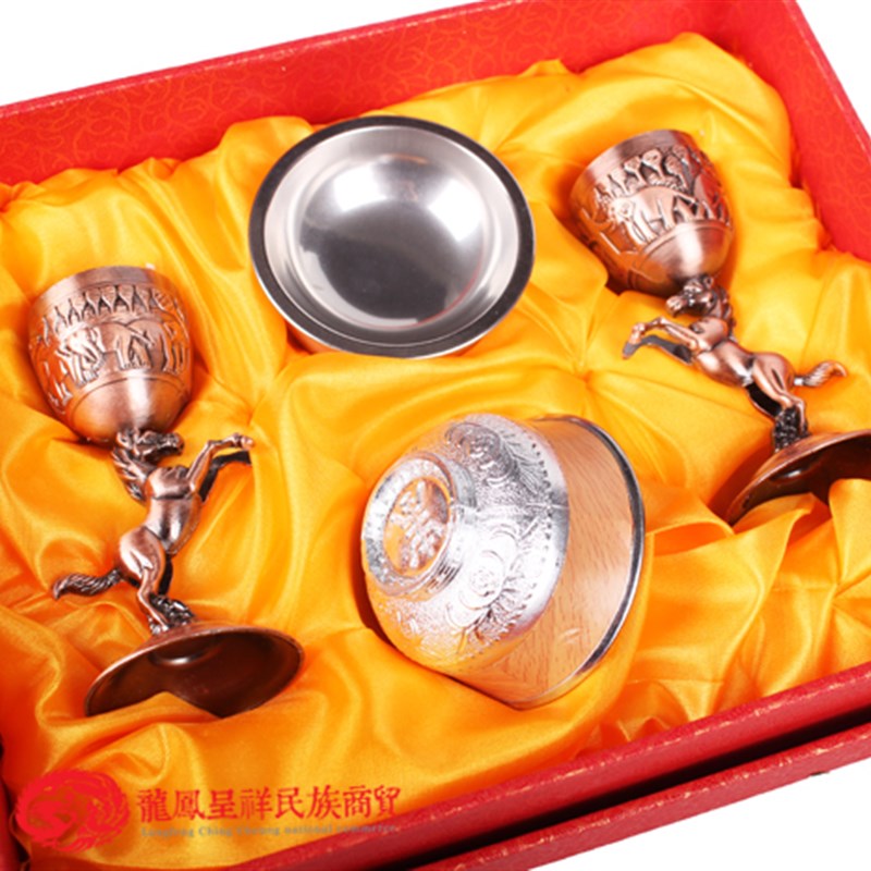 奔马杯 敬酒碗银碗 礼盒装 蒙古族特色礼品内蒙古民族工艺品